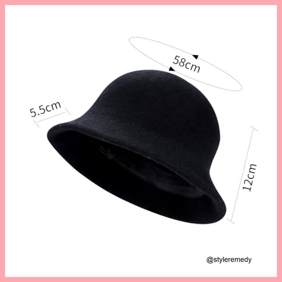 Faux Wool Felt Bucket Hat Winter Warm Foldable Adjustable Rope main image 4